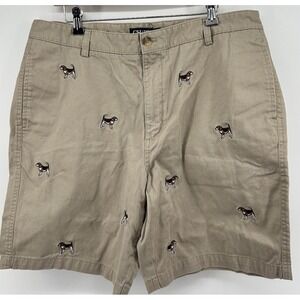 Chaps Dog Embroidered Flat Front Chino Shorts Tan Khaki Men's Size 38
